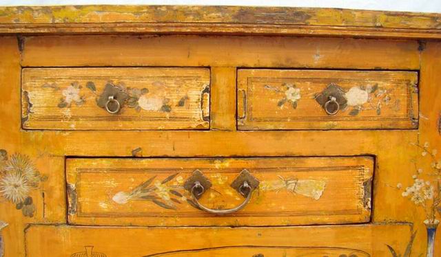 描彩五抽二門連柜|painted cabinet