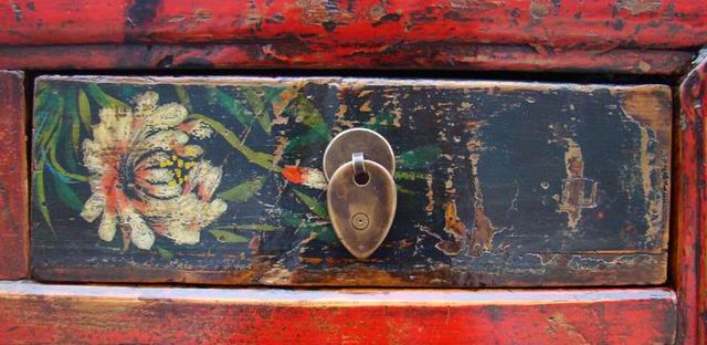 描彩四抽四門柜|painted cabinet