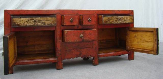 描彩五抽二門柜高碑店|Color-painted low cabinet