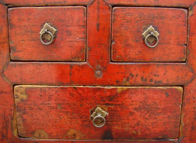 描彩五抽二門柜高碑店|Color-painted low cabinet