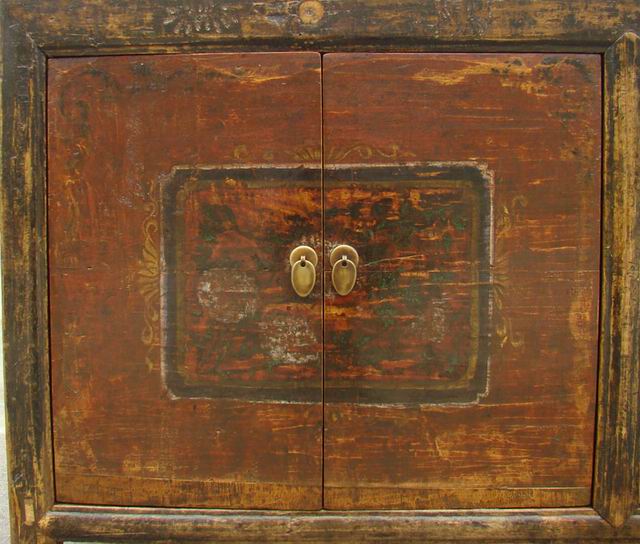 描彩四門柜|painted lower cabinet