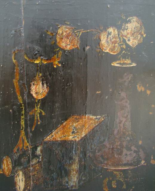 黑四門描彩柜|Color-painted low cabinet