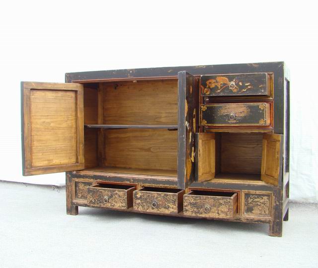 描彩五抽四門柜|painted lower cabinet