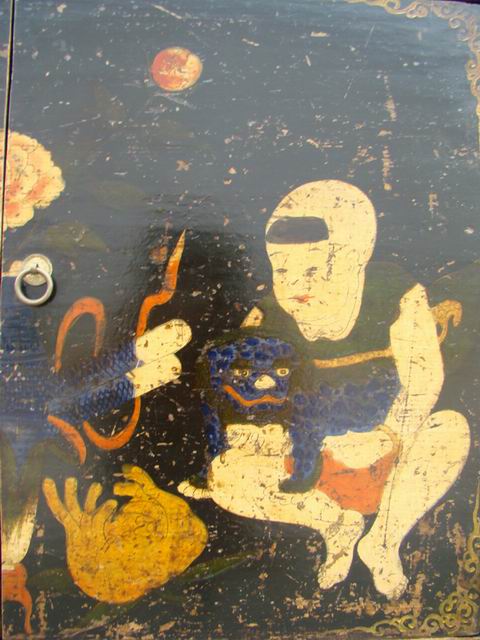 描彩五抽四門柜|painted lower cabinet