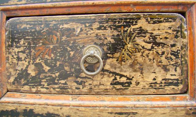 描彩五抽四門柜|painted lower cabinet