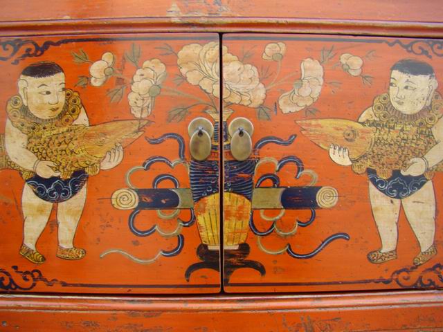 描彩三抽二門柜|cabinet