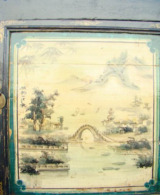 三門描彩柜|Color-painted low cabinet