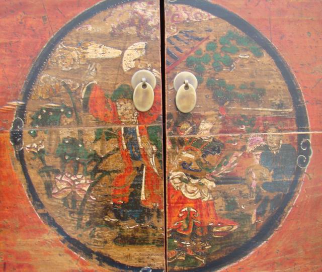 四門(mén)描彩柜|Color-painted low cabinet