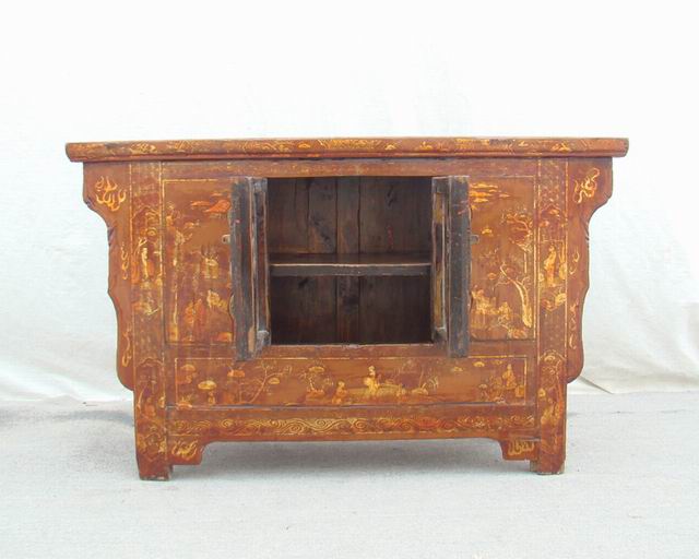 描金二門柜|Red &gilt small cabinet