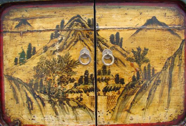 三抽六門描彩柜|Color-painted low cabinet