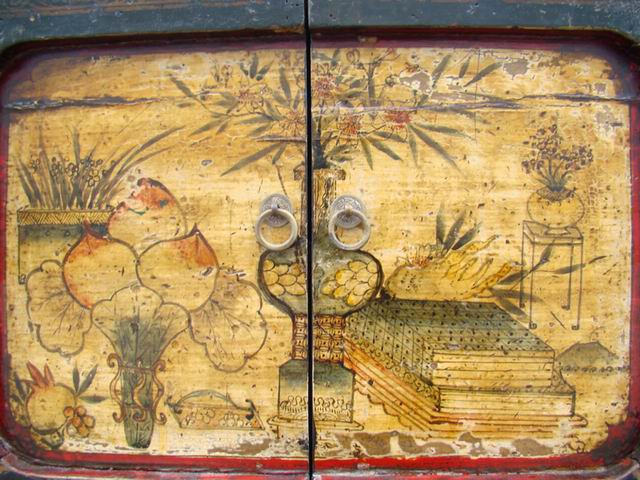 三抽六門描彩柜|Color-painted low cabinet