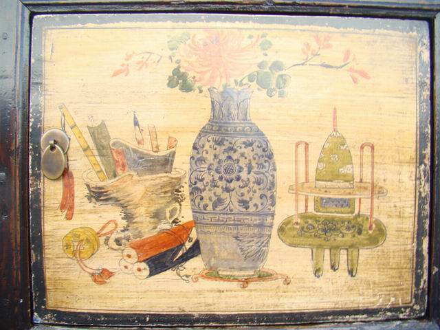三門描彩柜|Color-painted low cabinet