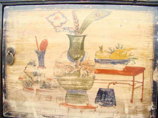 三門描彩柜|Color-painted low cabinet