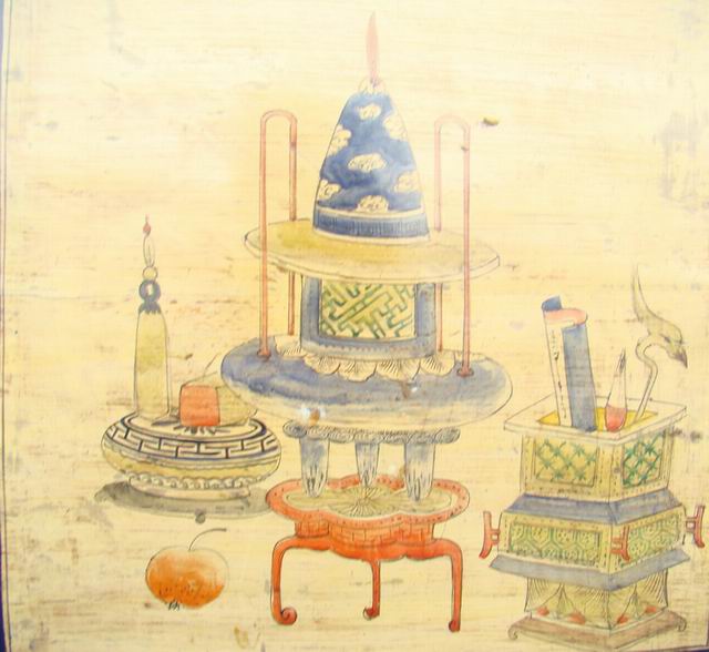 三門描彩柜|Color-painted low cabinet