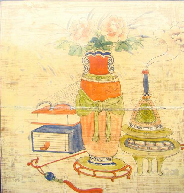 三門描彩柜|Color-painted low cabinet