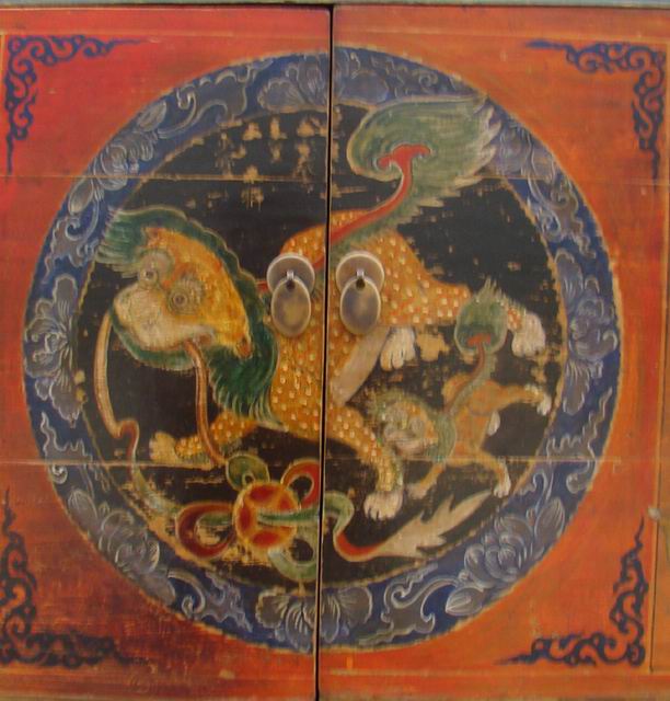 描彩二門柜|painted small cabinet
