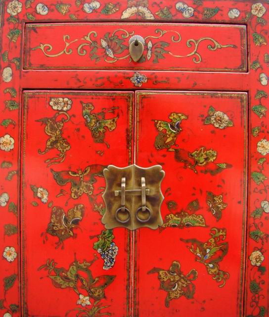 紅描彩小柜|painted small cabinet