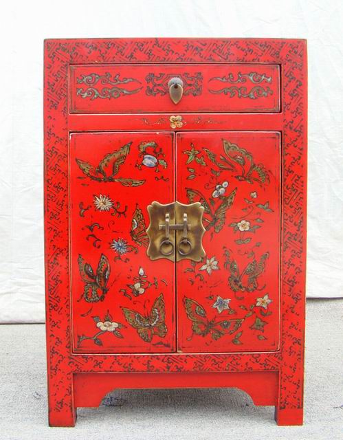 紅描彩小柜|red painted small cabinet