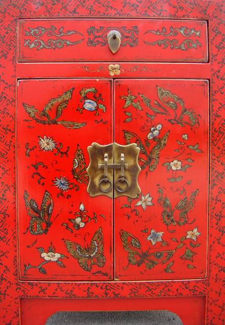 紅描彩小柜|red painted small cabinet