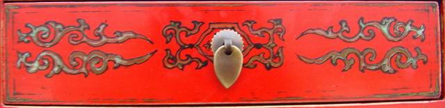 紅描彩小柜|red painted small cabinet