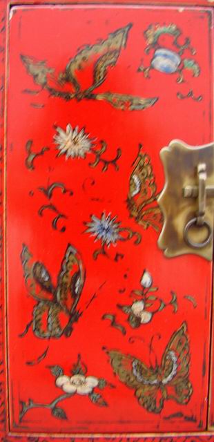 紅描彩小柜|red painted small cabinet