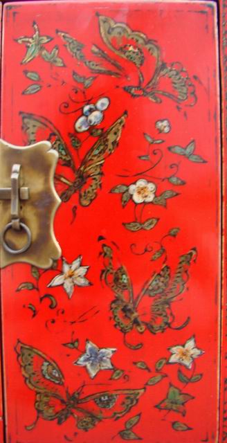 紅描彩小柜|red painted small cabinet