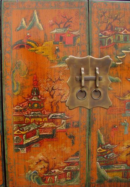 描彩二門柜|Color-painted twin cabinet