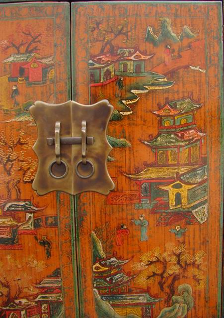 描彩二門柜|Color-painted twin cabinet